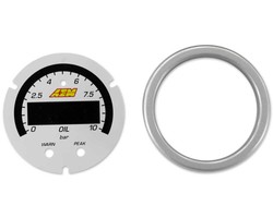 AEM 30-0307-ACC silver bezel and white oil pressure faceplate for AEM 30-0307 X-Series 150 PSI / 10 BAR gauge