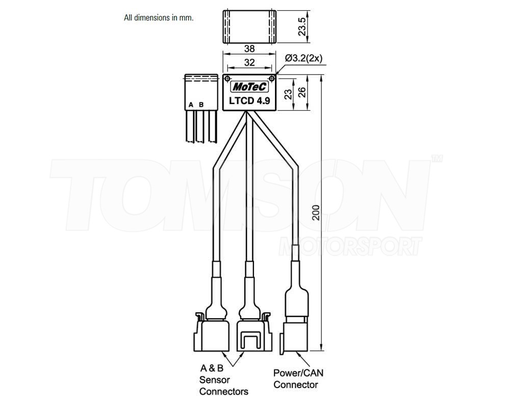 Motec 61301 LTCD module to connect two Bosch LSU 4.9 lambda sensors to CAN short loom