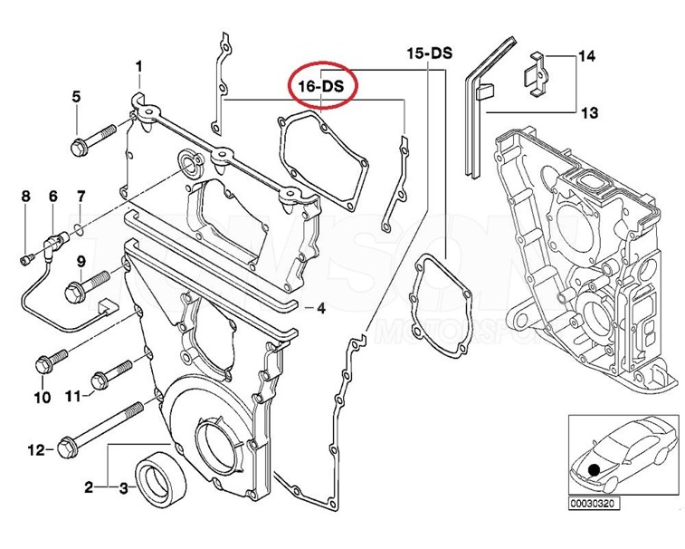 OEM 11141743065 upper timing chain case gasket kit BMW Series 3 (E36) 318is, Z3 (M44B19)