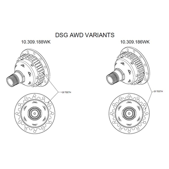 Wavetrac 10.309.186WK LSD Audi A3, TT, VW Golf VI, VII with 02E DSG gearbox 4WD 25T (front)