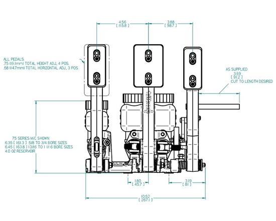 Tilton 72-603 600 Series Floor Mount 3 Pedal Assemblies