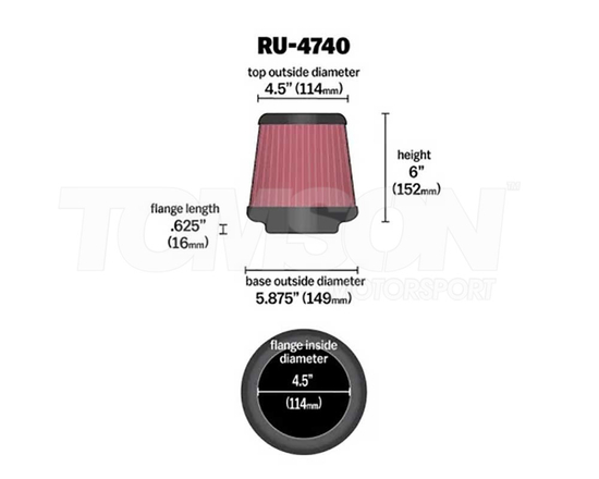 K&N RU-4740 universal cone air filter 4.5" (114 mm)