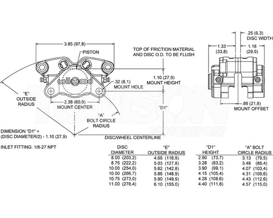 Wilwood 120-12178 GP200 2-pot brake caliper 0.25"/11"
