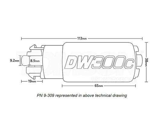 Deatschwerks 9-309-1000 DW300C (340 LPH) universal compact in-tank fuel pump with mounting clips