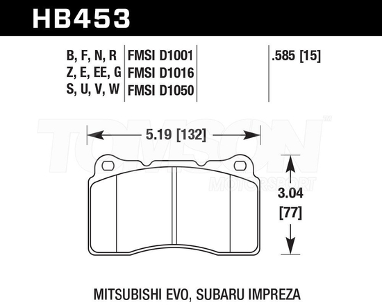 Klocki hamulcowe Hawk Performance HB453B.585 HPS 5.0 Subaru Impreza WRX STi 2001-2014, WRX STi 2015-, Honda Civic Type R 2.0 Turbo (FK2, FK8), Mitsubishi Lancer Evo IV, V, VI, VII, VIII, IX, X (przód)
