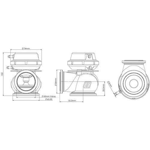 Zawór upustowy spalin (wastegate) Turbosmart Hyper-Gate 45 mm 14psi Czarny