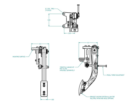 Tilton 72-615 600-Series Overhung-Mount Aluminum Throttle Pedal
