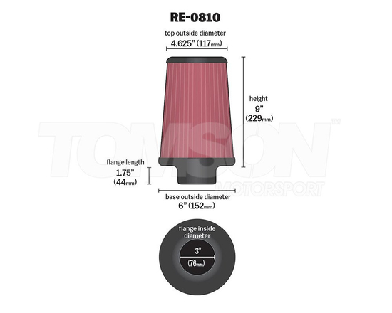 K&N RE-0810 cone air filter 3" (76 mm)