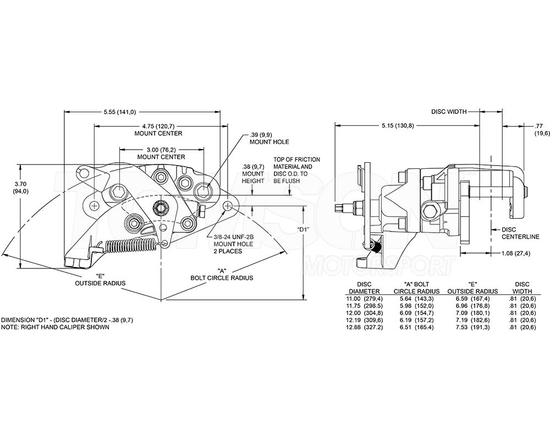 Zacisk hamulcowy Wilwood 120-12069-BK MC4 Mechanical Parking Brake Caliper (do hamulca ręcznego) 1-tłoczkowy 0.81"/14" (prawa strona, czarny)