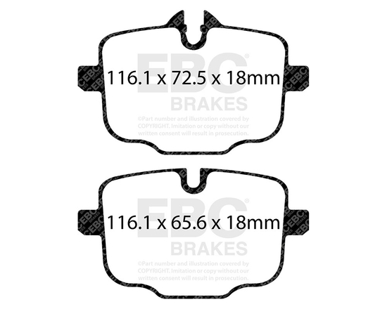 Klocki hamulcowe EBC DP82089RPX RP-X BMW M2 (G87), M3, M3 Competition (G80, G81), M4, M4 Competition (G82, G83), M5 (F10), M6 (F12, F13), M6 Gran Coupe (F06) 3.0 S58B30 / 4.4 S63B44 (tył)