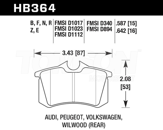 Klocki hamulcowe Hawk Performance HB364Z.642 Performance Ceramic (PC) Audi A3 (8P), A6 (C5), TT (8N), VW New Beetle 2001-2019, Golf (Mk4, Mk5, Mk6, Mk7), Jetta (A4, A5, A6, A7), Passat (B5) (tył)