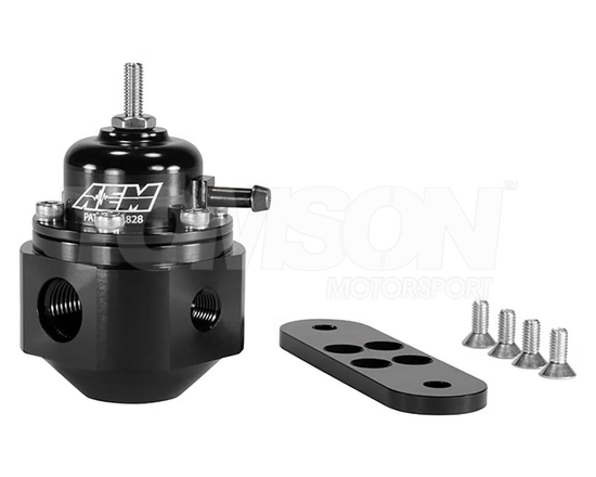 AEM 25-302BK universal adjustable fuel pressure regulator inlet 2x AN-6 ORB, return 1x AN-6 ORB (min. 1.38 bar)