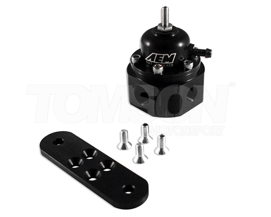 AEM 25-302BK universal adjustable fuel pressure regulator inlet 2x AN-6 ORB, return 1x AN-6 ORB (min. 1.38 bar)