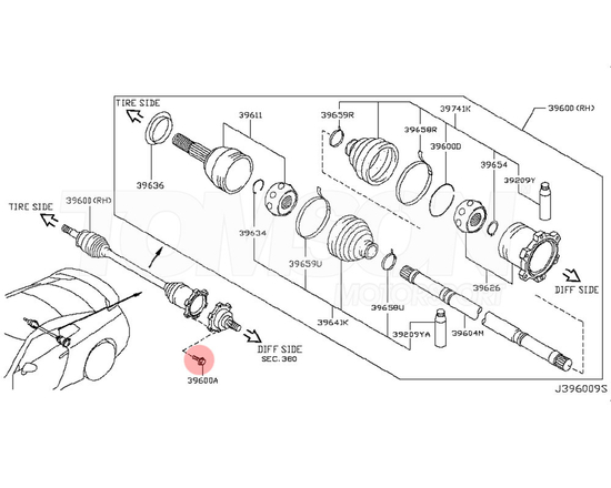 Śruba przegubu wewnętrznego tylnego OEM 39606-JF00A Nissan GT-R R35 VR38DETT (od strony dyferencjału)