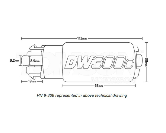 Deatschwerks 9-307-1000 DW300C (340 LPH) universal compact in-tank fuel pump without mounting clips