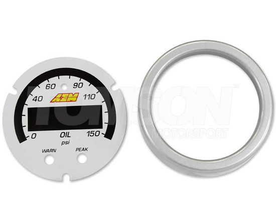 AEM 30-0307-ACC silver bezel and white oil pressure faceplate for AEM 30-0307 X-Series 150 PSI / 10 BAR gauge