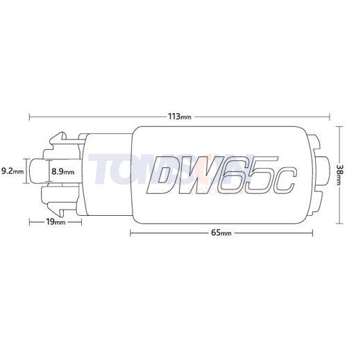Deatschwerks 9-652-1000 DW65c compact (265LPH) in-tank universal fuel pump with integrated mounting clips