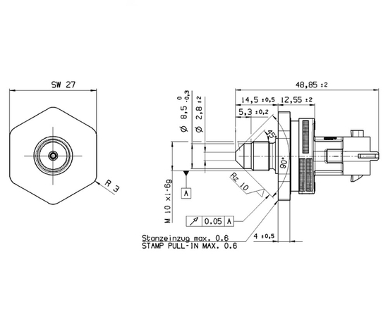 Bosch Motorsport PSS-140 fuel, oil, coolant pressure sensor with pins and connector 140 bar M10x1