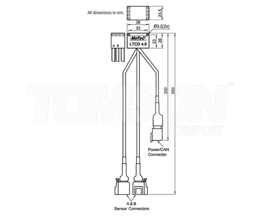 Motec 61301L LTCD module to connect two Bosch LSU 4.9 lambda sensors to CAN (short loom)