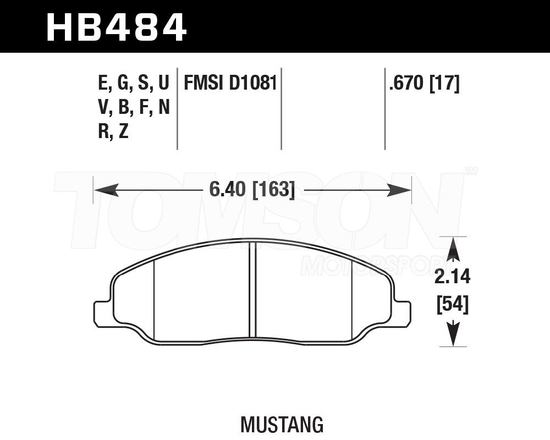 Hawk Performance HB484B.670 HPS 5.0 brake pads Ford Mustang V6/V8 2004-2014 (front)