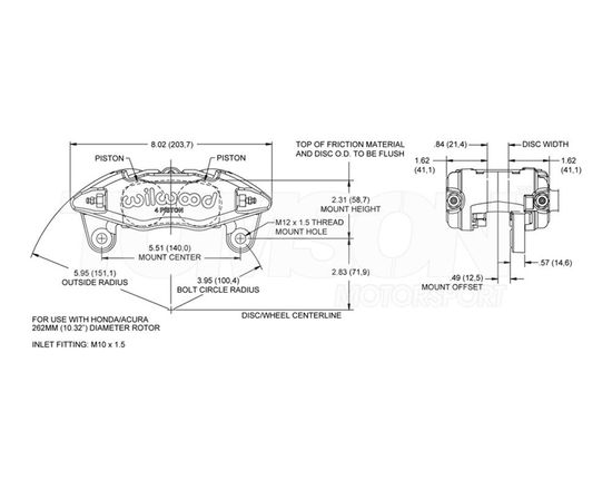 Wilwood 120-12949-BK Forged DPHA 4-pot brake caliper Honda Civic, CRX with OEM 262 mm rotors (front, black)