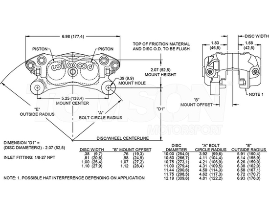Wilwood 120-16743 Forged Dynalite Internal 4-pot brake caliper 0.38"/13.06" (grey)