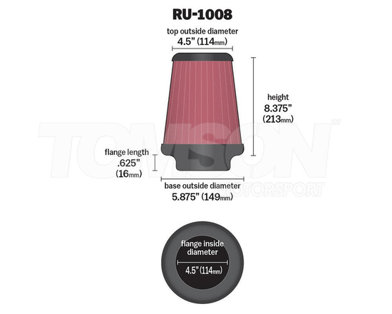 Filtr powietrza K&N RU-1008 stożkowy uniwersalny 4.5" (114 mm)
