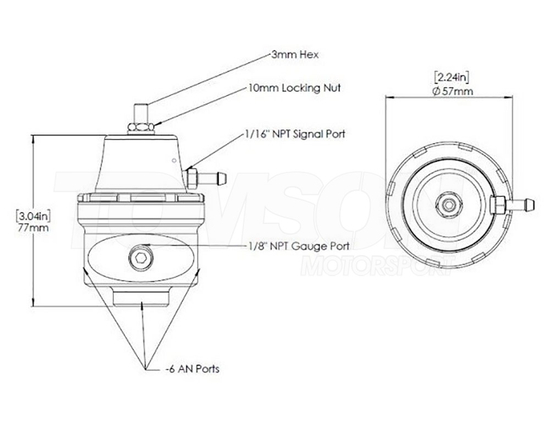 Uniwersalny regulator ciśnienia paliwa Turbosmart TS-0404-1022 FPR6 wlot 2x AN-6 ORB, powrót 1x AN-6 ORB (2.42 - 5.56 bar) (czarny)