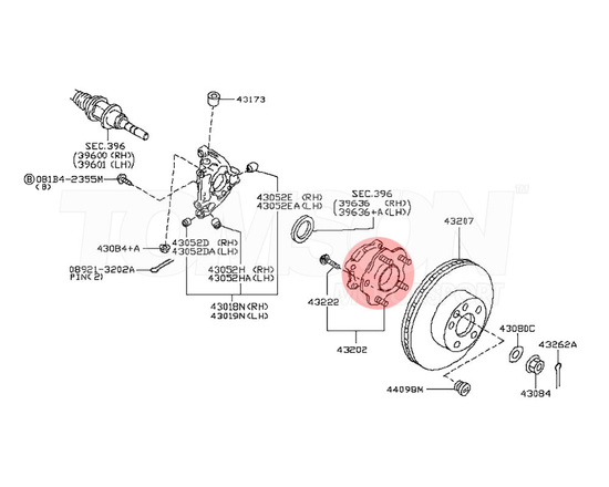 Piasta tylnego koła z łożyskiem OEM 43202-JF00A Nissan GT-R R35 VR38DETT (lewa/prawa)