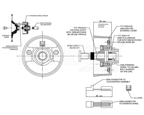 Dystans do fabrycznej kierownicy (naba) 55mm TYT-YRS-GR-AH1 Toyota GR Yaris (Gen 2) (GXPA16), GR Corolla (GZEA14) 1.6 G16E-GTS (skrzynie automatyczne)
