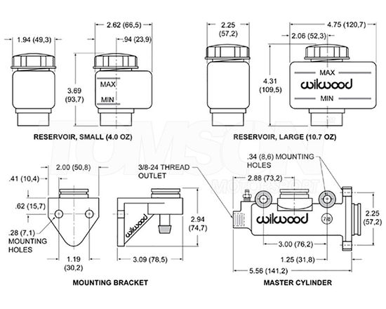Wilwood 260-3372 Combination Remote Master Cylinder 0.625" bore