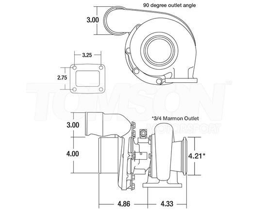Turbocharger Borg Warner AirWerks S300SX3 90° 177280 T4 Single Scroll A/R 0.88