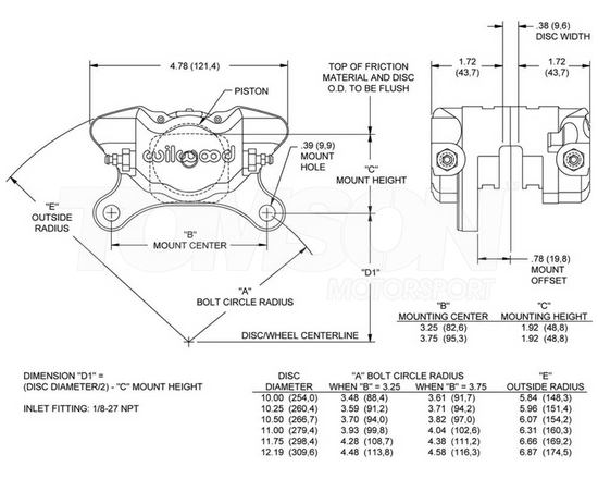Wilwood 120-9689 Dynapro Single 2-pot brake caliper 0.38"/13.00" (grey)