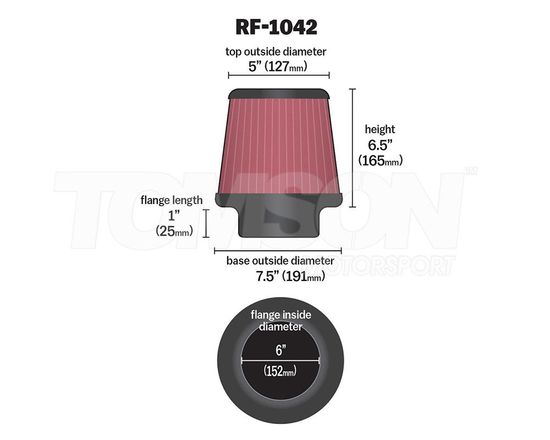 K&N RF-1042 cone air filter 6" (152 mm)