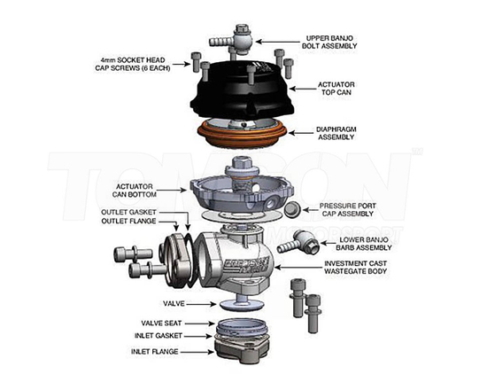 Zawór upustowy spalin (wastegate) Precision Turbo PBO085-1001 (PBO085-1000) PW39 39 mm Gen 2 (dual port top)